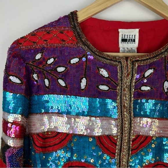 Vintage Rare 90's Leslie Fay Evenings Beaded Sequin Blazer Size L - Picture 10 of 13